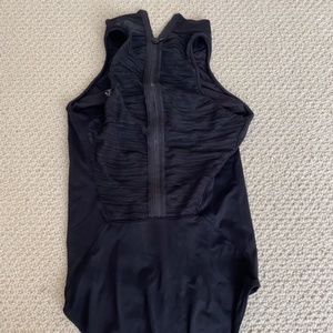 Medium Black Mirella Mock Neck Leotard with Zipper Detail